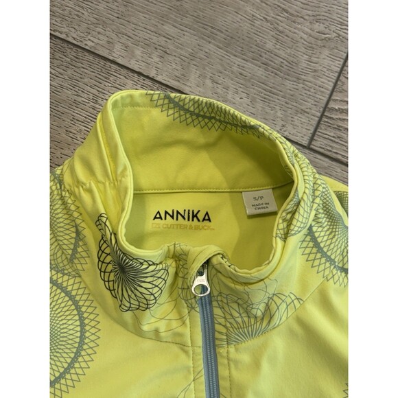 Annika Cutter & Buck Polo Women's Small Green Geometric Zip Up Pickleball Golf - Picture 3 of 6